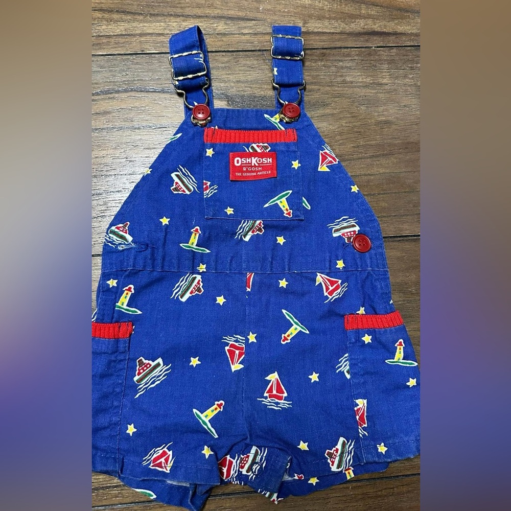 Vintage OshKosh B'gosh blue boat lighthouse overalls